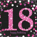 Happy Birthday 18. pink prizmás szalvéta, 33x33 cm, 16db/cs.