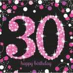 Happy Birthday 30. pink prizmás szalvéta, 33x33 cm, 16db/cs.