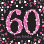 Happy Birthday 60. pink prizmás szalvéta, 33x33 cm, 16db/cs.