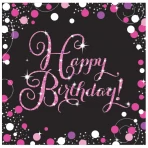 Happy Birthday pink prizmás szalvéta, 33x33 cm, 16db/cs.