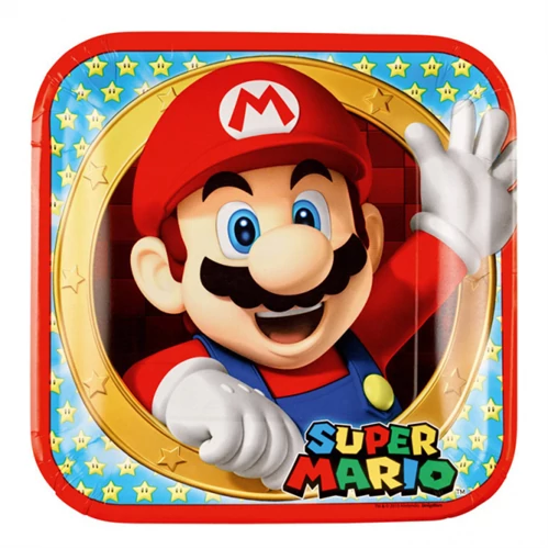 Super Mario papír kocka tányér, 23 cm - 8 db
