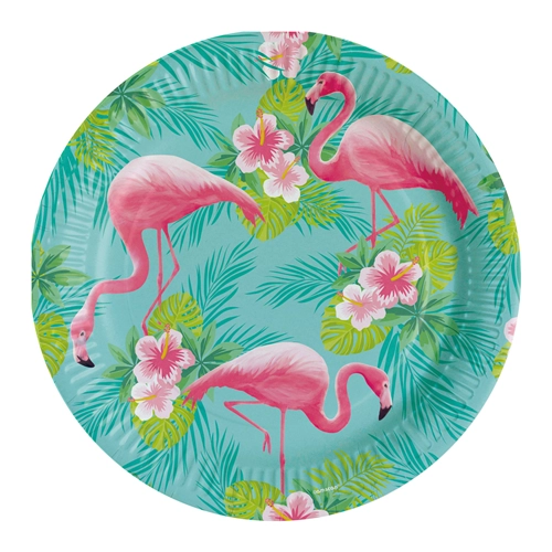 Flamingós papír tányér 23cm -es,  8db/cs.