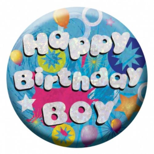 Hologramos Happy Birthday Boy kitűző 55 mm