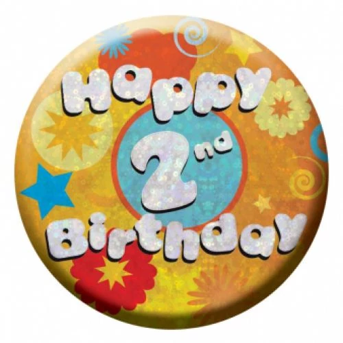 Hologramos Happy Birthday kitűző 2. születésnapra - 55 mm