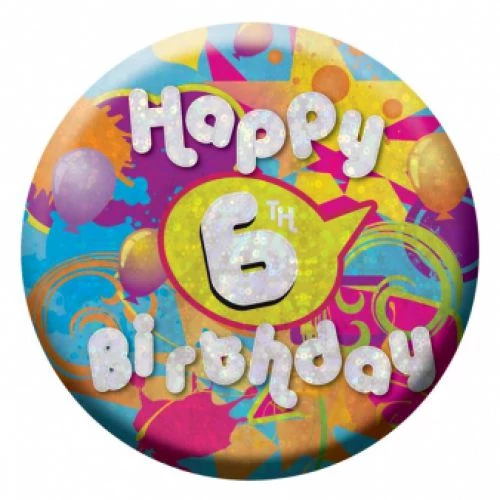 Hologramos Happy Birthday kitűző 6. születésnapra - 55 mm