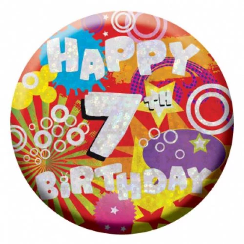 Hologramos Happy Birthday kitűző 7. születésnapra 55 mm