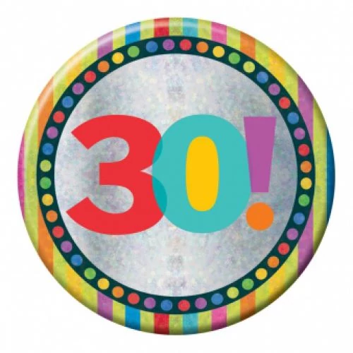 Hologramos Happy Birthday kitűző 30. születésnapra 150mm
