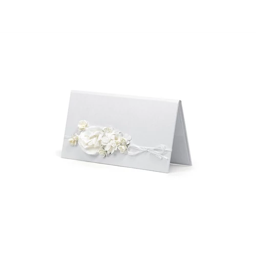 Metál fehér pénztartó virággal esküvőre 10,5 x 19,5 cm
