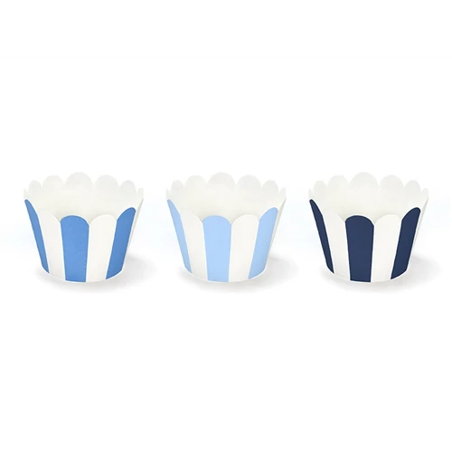 Kék-fehér csíkos muffintartó - 5 cm x 7,5 cm x 5 cm, 6 db/cs