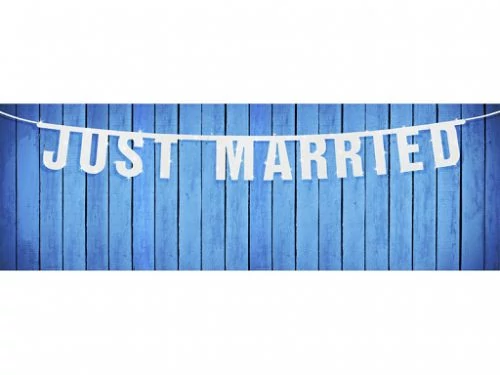Just Married csillogós fehér felirat 16 x 170 cm