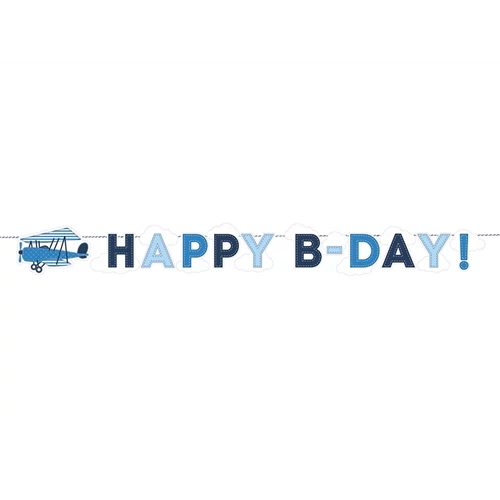 Kék repülős Happy B-Day! felirat 18 x 173 cm