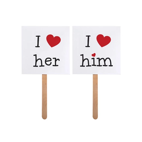 I love him/her felirat táblán 9 x 9 cm 2db/cs