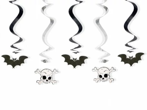 Denevér-halálfejes Halloween függő dekoráció 5 db/cs