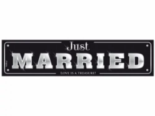Fekete-fehér Just married rendszámtábla 50 x 11,5 cm
