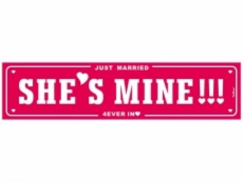 Pink-fehér She's mine rendszámtábla 50 x 11,5 cm