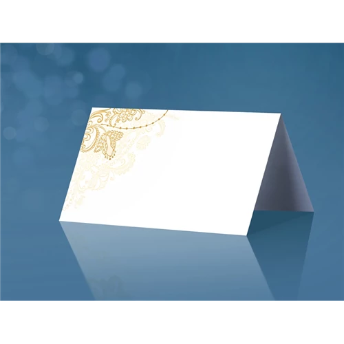 Ültetőkártya virágos gyöngyház fehér 8,5 x 4,5cm 25db/cs