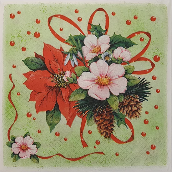 Mikulásvirágos karácsonyi szalvéta - 33 x 33 cm, 20 db / csomag