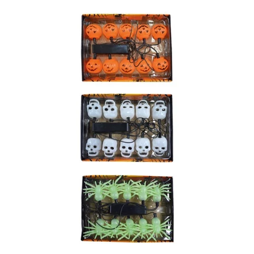 Halloween tökös, pókos, koponyás világító girland 3 m-es