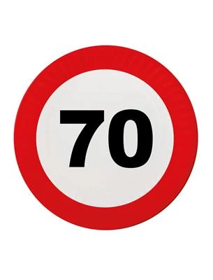 Behajtani tilos tányér 70. születésnapra - 23 cm, 8 db / csomag