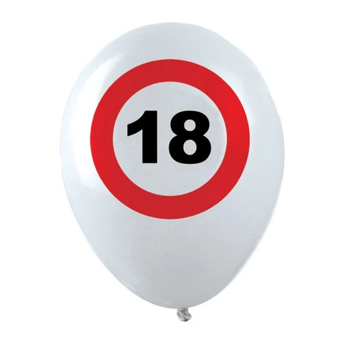 30 cm-es Behajtani tilos gumi léggömb 18. születésnapra - 12 db / csomag