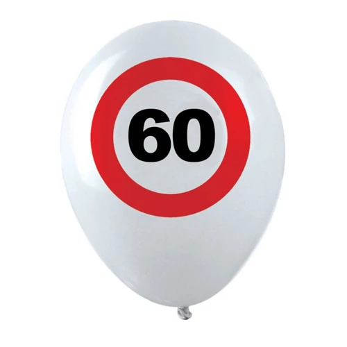 30 cm-es Behajtani tilos gumi léggömb 60. születésnapra - 12 db / csomag