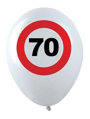 Behajtani tilos gumi léggömb 70. születésnapra - 30 cm, 12 db / csomag