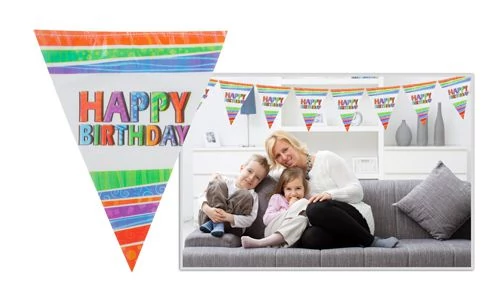 Színes csíkos Happy Birthday zászló 360 cm
