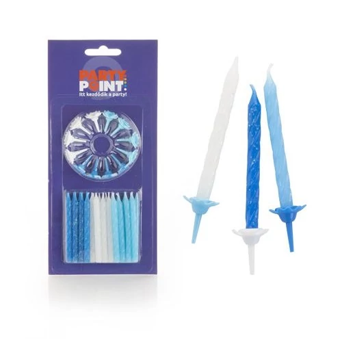 Glitteres gyertya fiúknak - 6 cm, 24 db + 12 db tartó