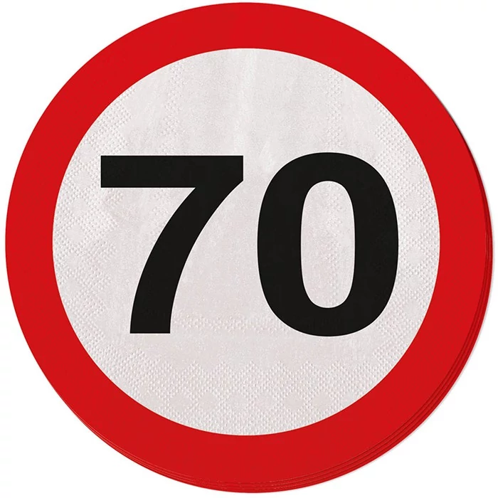 Behajtani tilos szalvéta 70. születésnapra - 3 rétegű, 25 cm x 25 cm, 20 db / csomag