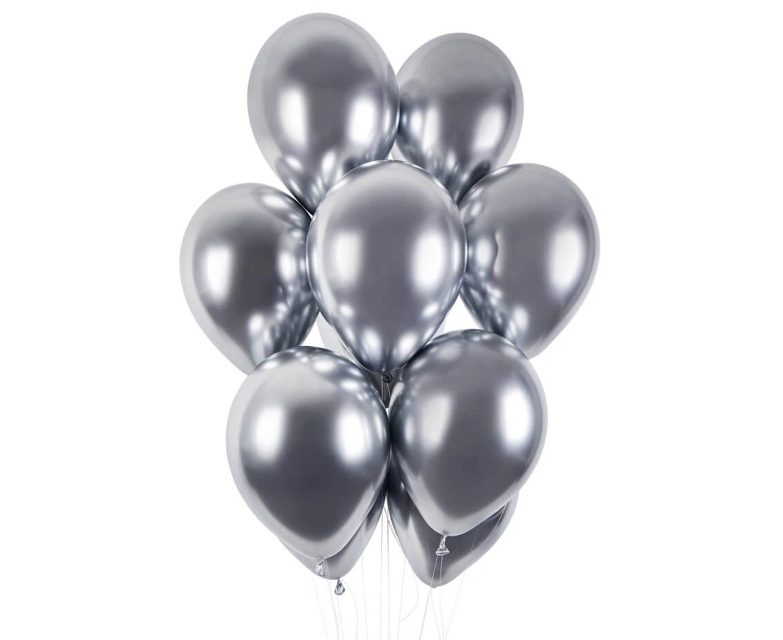 33 cm-es Shiny ezüst színű gumi léggömb - 50 db / csomag