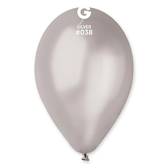 26 cm-es metál ezüst színű gumi léggömb - 10 db / csomag