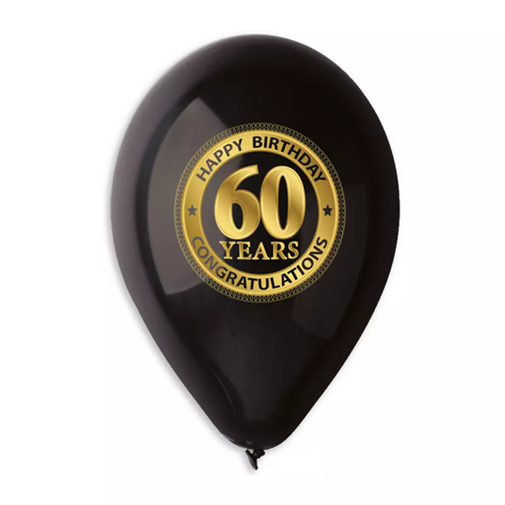 30 cm-es fekete 60. születésnapra gumi léggömb - 10 db / csomag