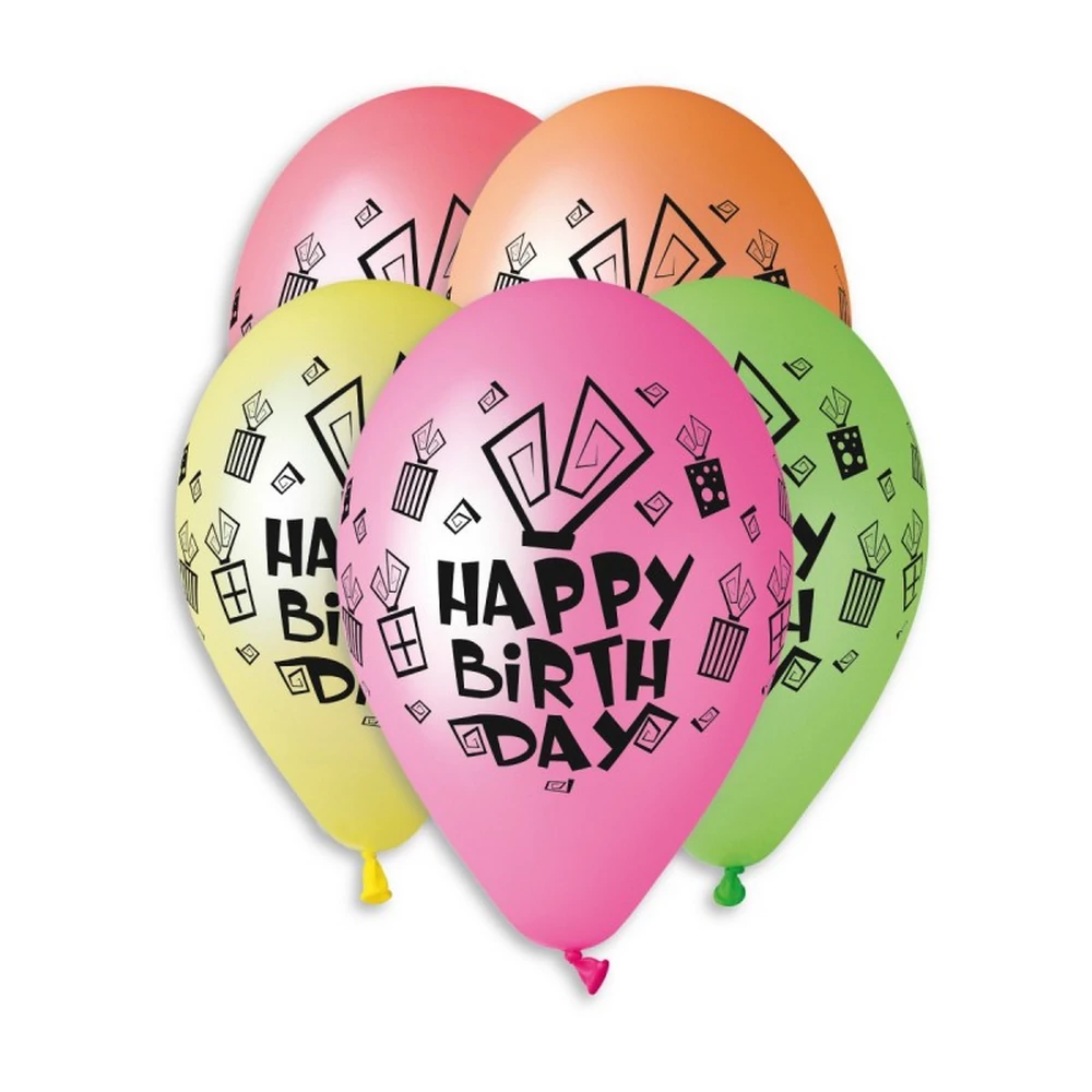 30 cm-es Happy Birthday kockás neon gumi léggömb 10 db/cs.