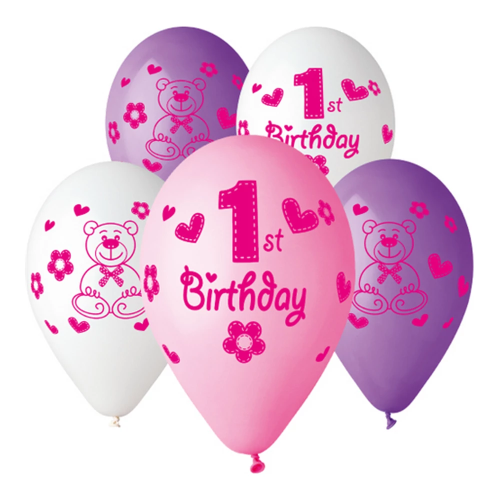 30 cm-es macis 1st birthday lányoknak printelt léggömb 10 db/cs - 328301