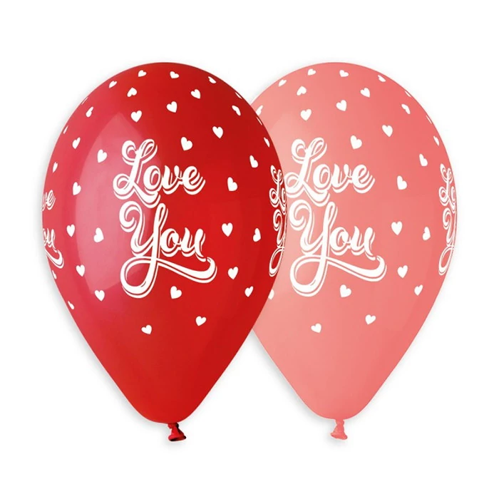 33 cm-es Love you szíves printelt gumi léggömb - 10 db / csomag