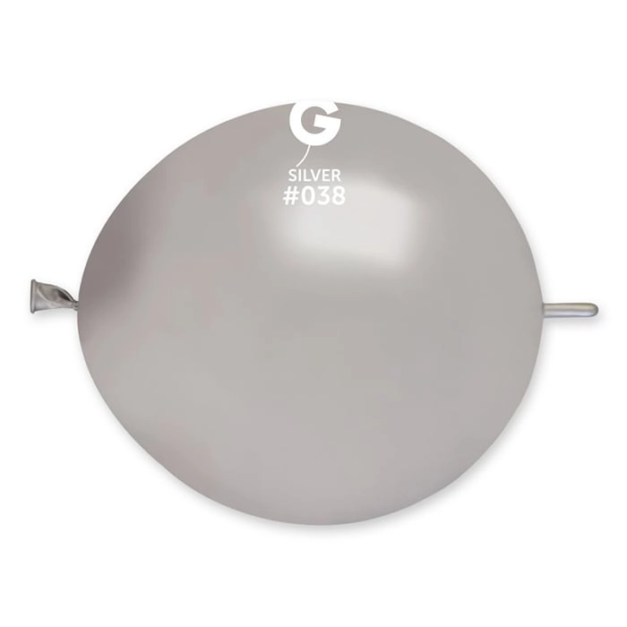 33 cm-es bóbitás metál ezüst színű gumi léggömb - 100 db / csomag