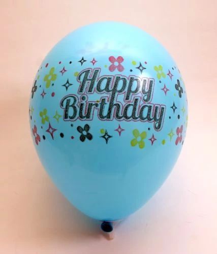 30 cm-es Happy Birthday virágos printelt léggömb 100 db/cs.