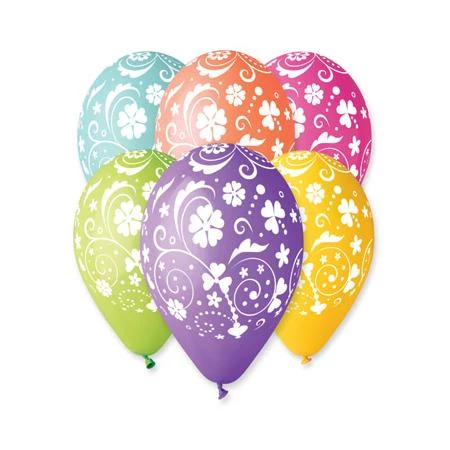 30 cm-es virágos-indás printelt léggömb - 10 db / csomag