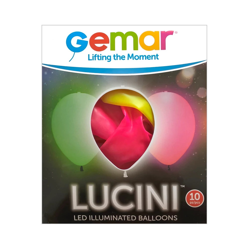 30 cm-es vegyes neon színű,LED világítást tartalmazó gumi léggömb - 10 db / csomag