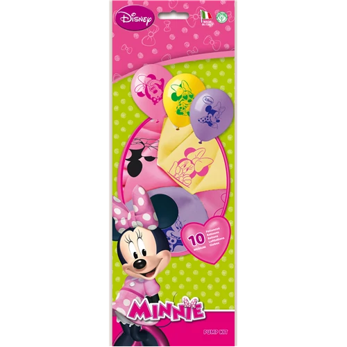 26 cm-es Minnie gumi léggömb pumpával - 10 db / csomag