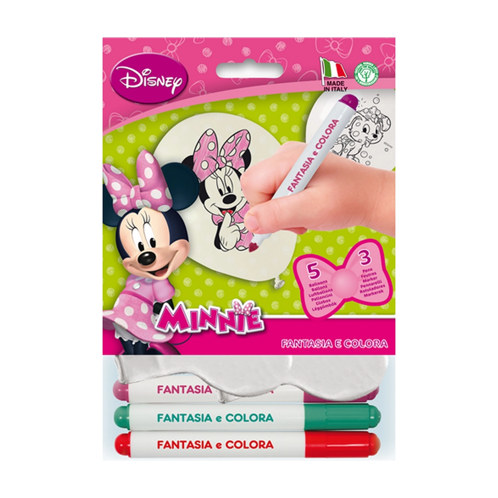 26 cm-es színezhető Minnie gumi léggömb filccel - 5 db / csomag