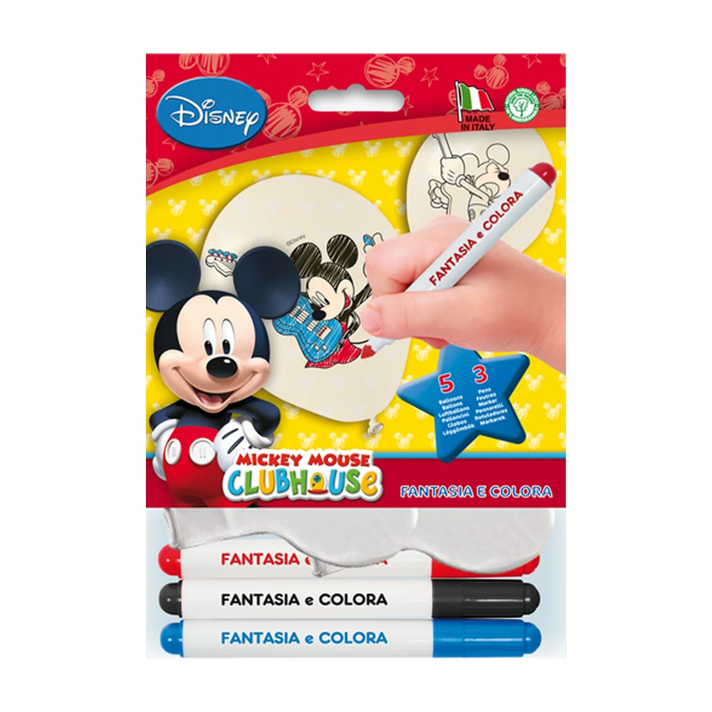 26 cm-es színezhető Mickey gumi léggömb filccel - 5 db / csomag