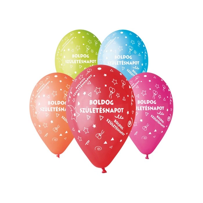30 cm-es Boldog születésnapot feliratos középkék színű gumi léggömb - 100 db / csomag