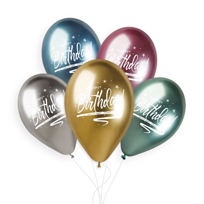 33 cm-es Shiny Happy Birthday csillagos printelt gumi léggömb - 25 db / csomag