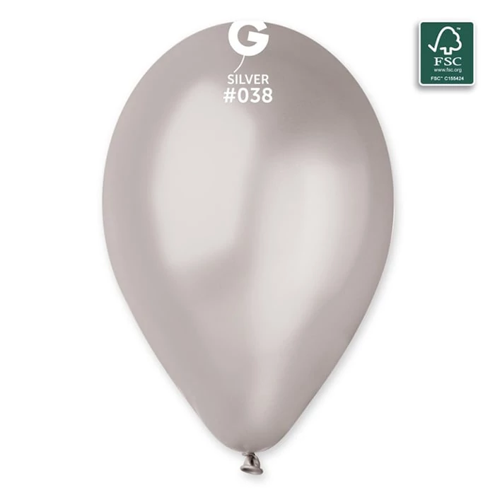 33 cm-es metál ezüst színű gumi léggömb 10 db/cs