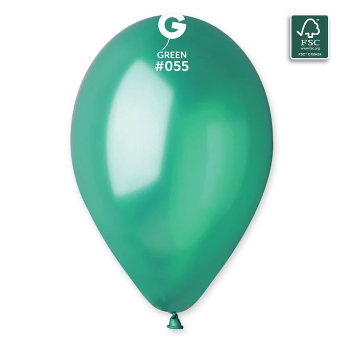 33 cm-es metál zöld gumi léggömb 10 db/cs