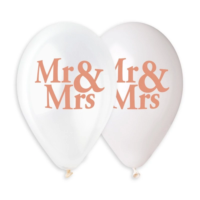 33 cm-es metál Mr. & Mrs. printelt gumi léggömb - 50 db / csomag
