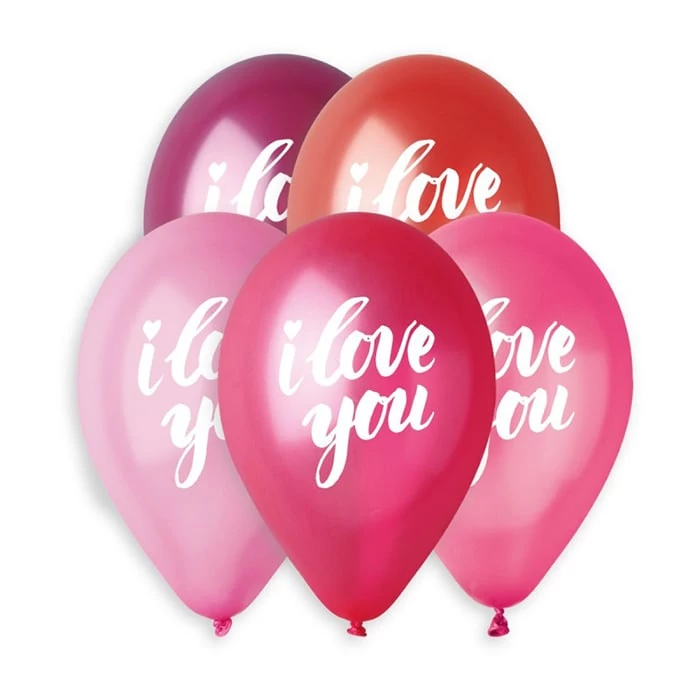 33 cm-es metál I love you kézzel írt, fehér színnel printelt gumi léggömb - 10 db / csomag