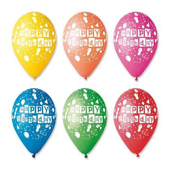 30 cm-es Happy Birthday feliratos printelt vegyes gumi léggömb - 100 db / csomag