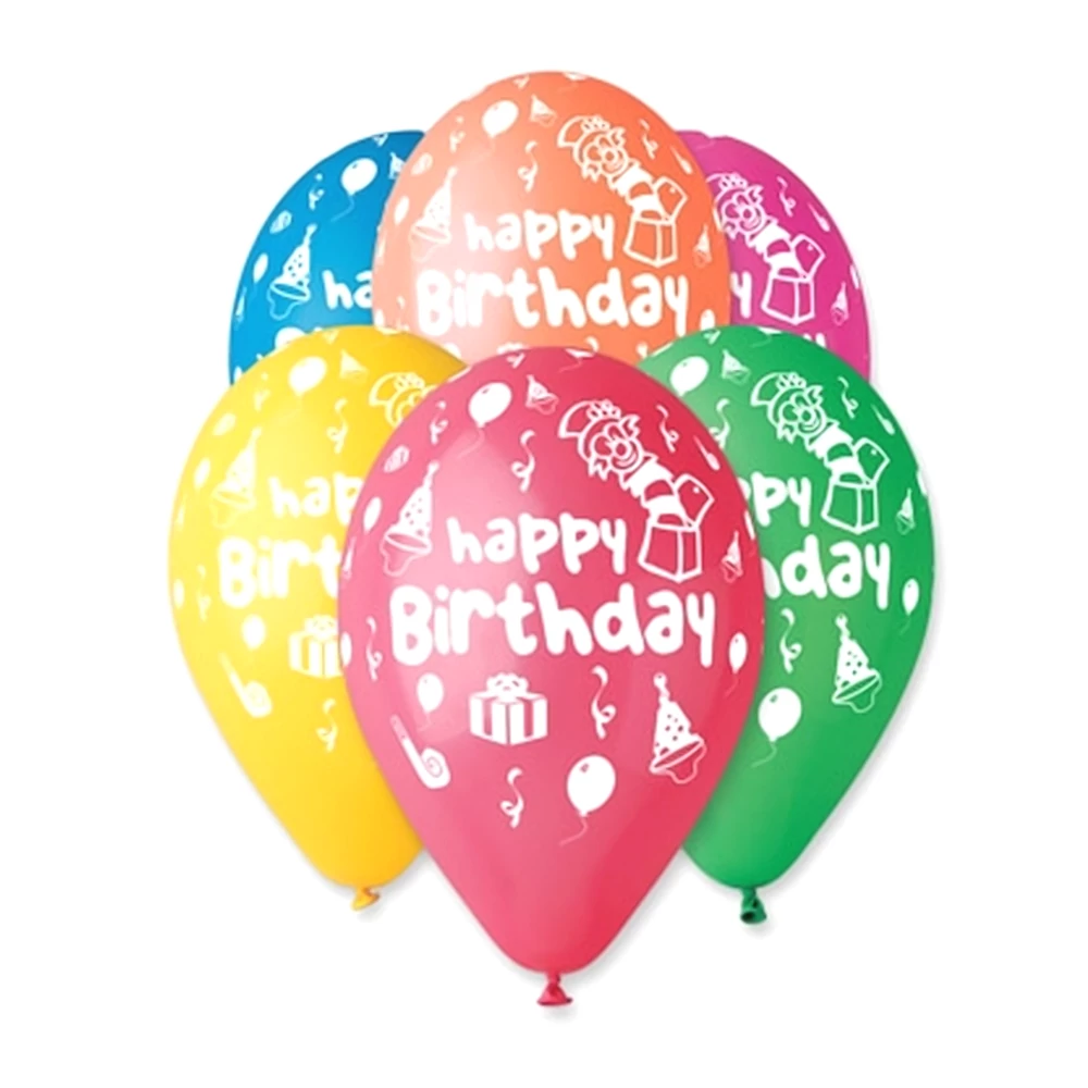30 cm-es Happy Birthday bohóc printelt gumi léggömb - 100 db / csomag